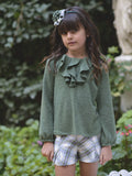 conjunto niña blusa-short verde punto y cuadros