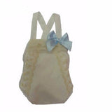 Ranita de bebé beige con encaje y moña celeste VR176