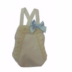 Ranita de bebé beige con encaje y moña celeste VR176
