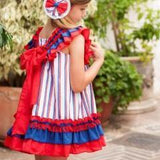 Vestido Rayas Rojo Y Azul Volante marca DeBesos
