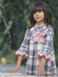 Vestido niña cuadros grises y rosas