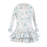 Vestido niña verde con estampado pájaros.